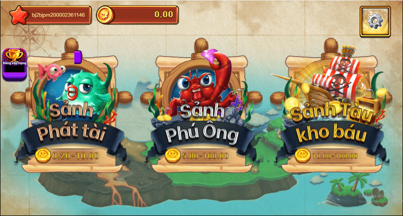 Các phòng chơi trong bắn cá Vua Hải Tặc